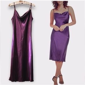 Bebe lavender Purple Satin Slip Dress Draped neckline Sz M
